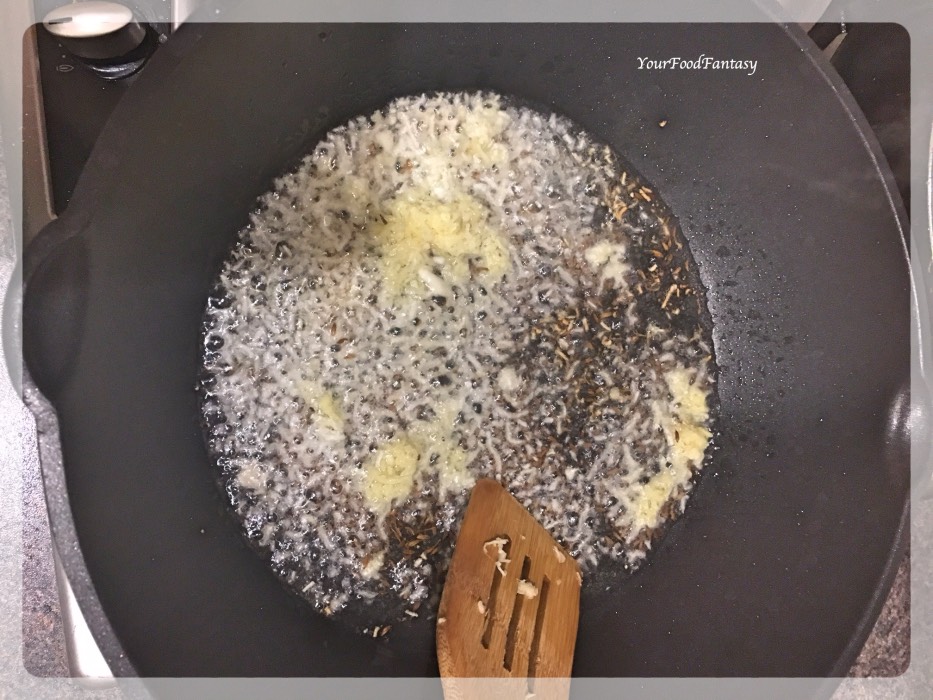 Frying Cumin seeds for Bhindi Do Pyaza | YourFoodFantasy.com