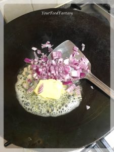 Adding Butter and Onion for making Pav Bhaji | Your Food Fantasy