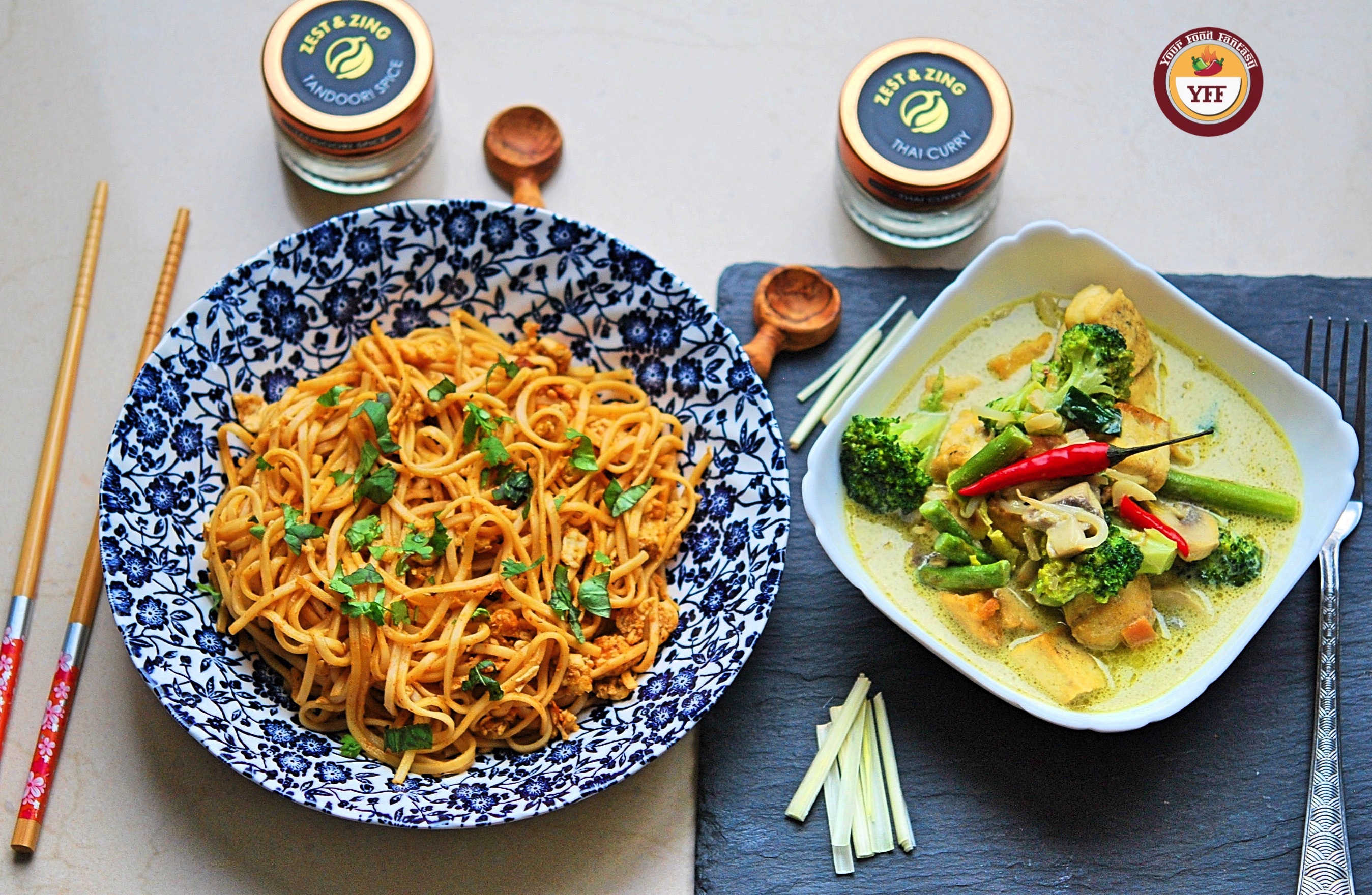 Tandoori Noodles and Green Thai Curry Recipe | Your Food Fantasy