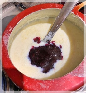 Adding Blueberry Compote to rice