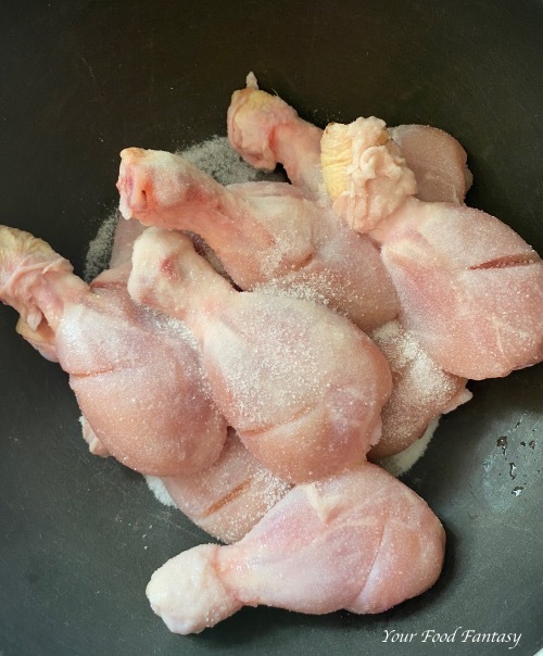Adding salt on Chicken - Yakhni Pulao
