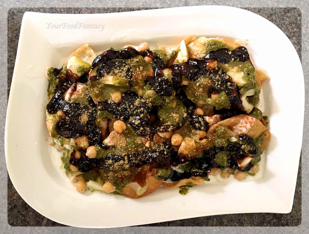 Layering tamarind chutney | Papdi chaat recipe