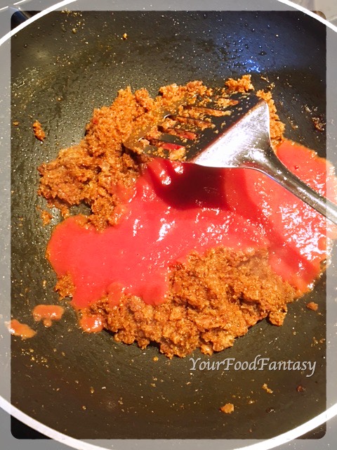 Adding Tomato Puree | Egg Curry Recipe | YourFoodFantasy.com