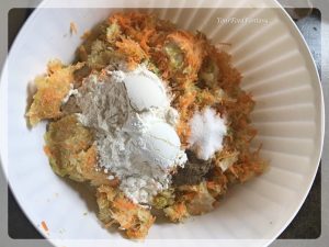 Adding flour to the veg mixture for veg manchurian | Your Food Fantasy