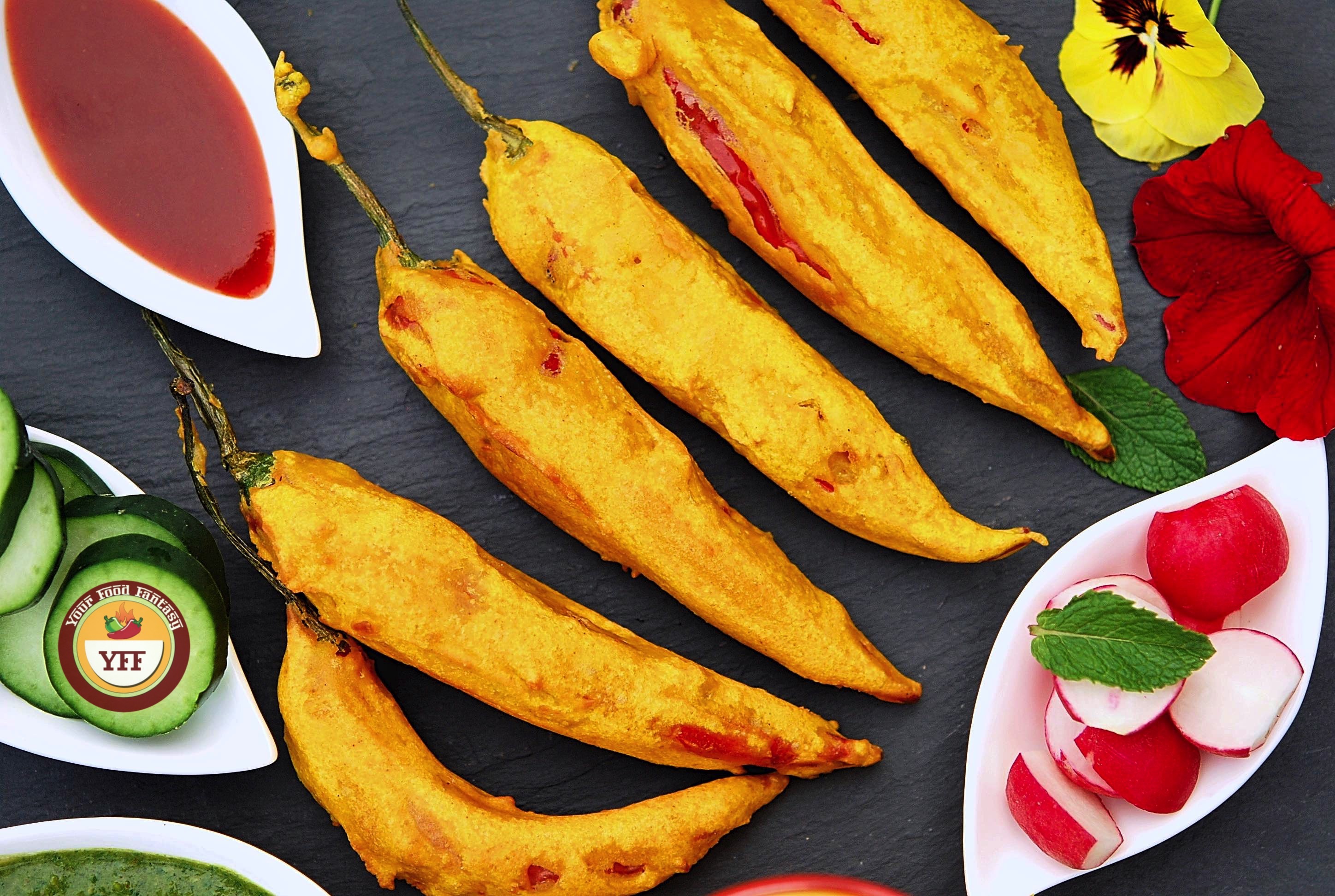 Stuffed Mirchi Pakoda - Red Chilli Fritters Recipe