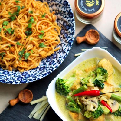 Fusion Recipes - Tandoori Egg Noodles and Green Thai Curry Recipe | YourFoodFantasy.com